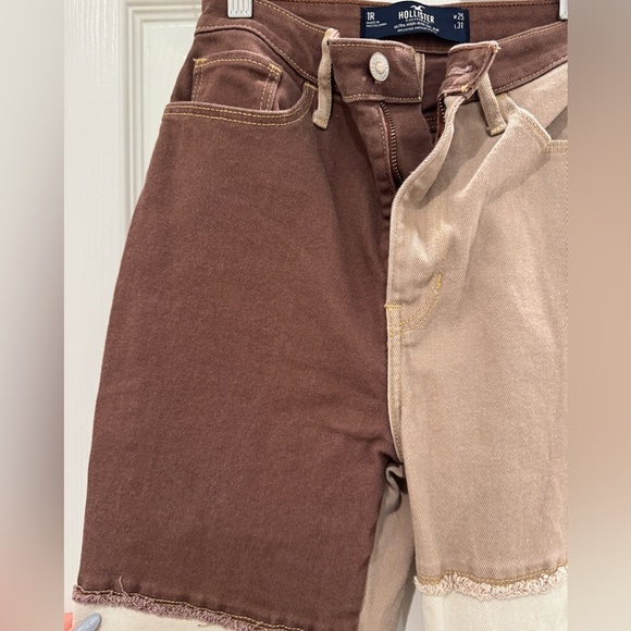 Hollister Ultra High-Rise Dad Jeans Straight Leg Brown Patchwork Y2K - Picture 4 of 9